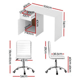 Artiss Computer Desk Office Chair Set PU Leather Home Study Table 100cm White - Front View