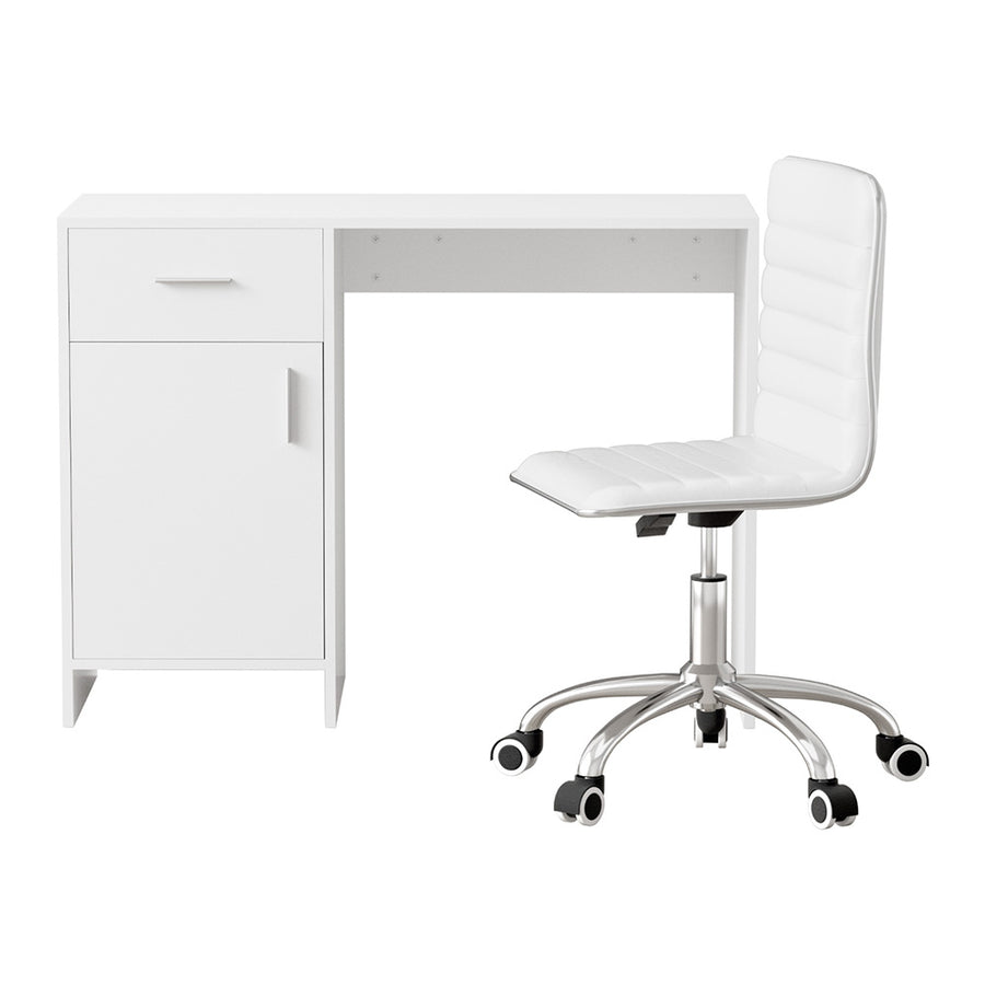 Artiss Computer Desk Office Chair Set PU Leather Home Study Table 100cm White