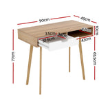 Artiss Computer Desk Drawer Cabinet Shelf Oak 90CM - Front View