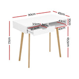 Artiss Computer Desk Drawer Cabinet Shelf White 90CM - Front View