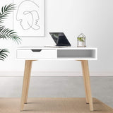 Artiss Computer Desk Drawer Cabinet Shelf White 90CM - Close-Up Angle