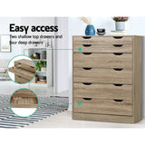 Artiss 6 Chest of Drawers - MYLA Oak - Rear View
