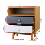 Artiss Bedside Table 2 Drawers with Shelf - BERTHA Oak - Side View