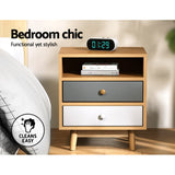 Artiss Bedside Table 2 Drawers with Shelf - BERTHA Oak - Rear View