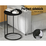 Artiss Coffee Table Side Table Round Black Martha - Side View