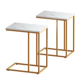Artiss C Shaped End Table Set of 2 Coffee Table Side Table White & Gold - Front View