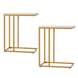 Artiss C Shaped End Table Set of 2 Coffee Table Side Table White & Gold - Top-Down View