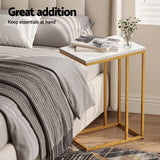 Artiss C Shaped End Table Set of 2 Coffee Table Side Table White & Gold - Close-Up Angle