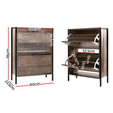Artiss 12 Pair Wooden Vintage Shoe Rack Storage Cabinet - Wood - Front View