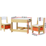 Keezi 3PCS Kids Table and Chairs Set Activity Desk Chalkboard Toys Storage Box - Front View