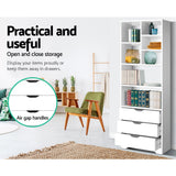 Artiss Bookshelf with Drawers - NANA White - 45-Degree Angle