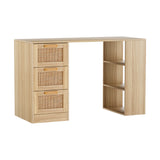 Artiss Computer Desk Drawer Shelf Home Office Study Table Rattan Oak 120CM - Close-Up Angle