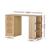 Artiss Computer Desk Drawer Shelf Home Office Study Table Rattan Oak 120CM - Front View