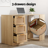 Artiss Computer Desk Drawer Shelf Home Office Study Table Rattan Oak 120CM - Top-Down View