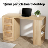 Artiss Computer Desk Drawer Shelf Home Office Study Table Rattan Oak 120CM - Rear View