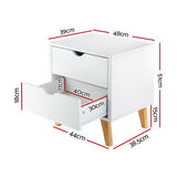 Artiss Bedside Table 2 Drawers - ANDERS White - Front View