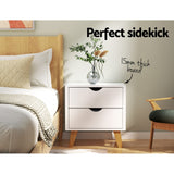 Artiss Bedside Table 2 Drawers - ANDERS White - Side View