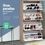 Artiss Shoe Rack Cabinet 60 Pairs 4-tier White Elen - Close-Up Angle