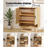 Artiss Shoe Rack Cabinet Rattan 5-tier 20 Pairs Dani - Close-Up Angle