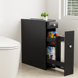 Artiss Bathroom Storage Cabinet Toilet Slim Tissue Box Caddy Holder Side Wooden Black - Close-Up Angle