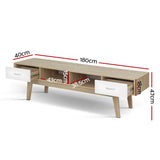 Artiss TV Cabinet Entertainment Unit 180cm Oak White Gary - Top-Down View