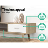 Artiss TV Cabinet Entertainment Unit 180cm Oak White Gary - Low Angle