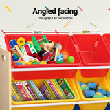 Keezi Kids Toy Box 12 Bins Bookshelf Organiser Children Storage Rack - Close-Up Angle