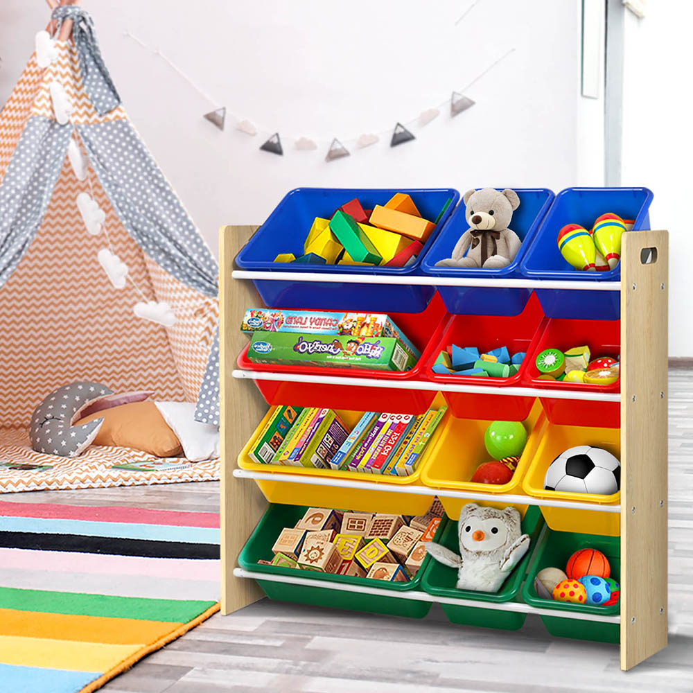 Keezi Kids Toy Box 12 Bins Bookshelf Organiser Children Storage Rack