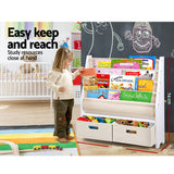 Keezi 4 Tiers Kids Bookshelf Magazine Rack Children Bookcase Organiser Drawer - Rear View