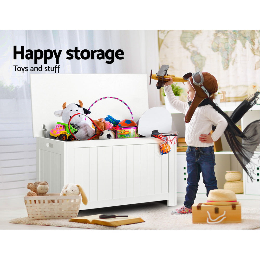 Keezi Eco-Friendly White Wooden Toy Storage Chest for Kids' Rooms