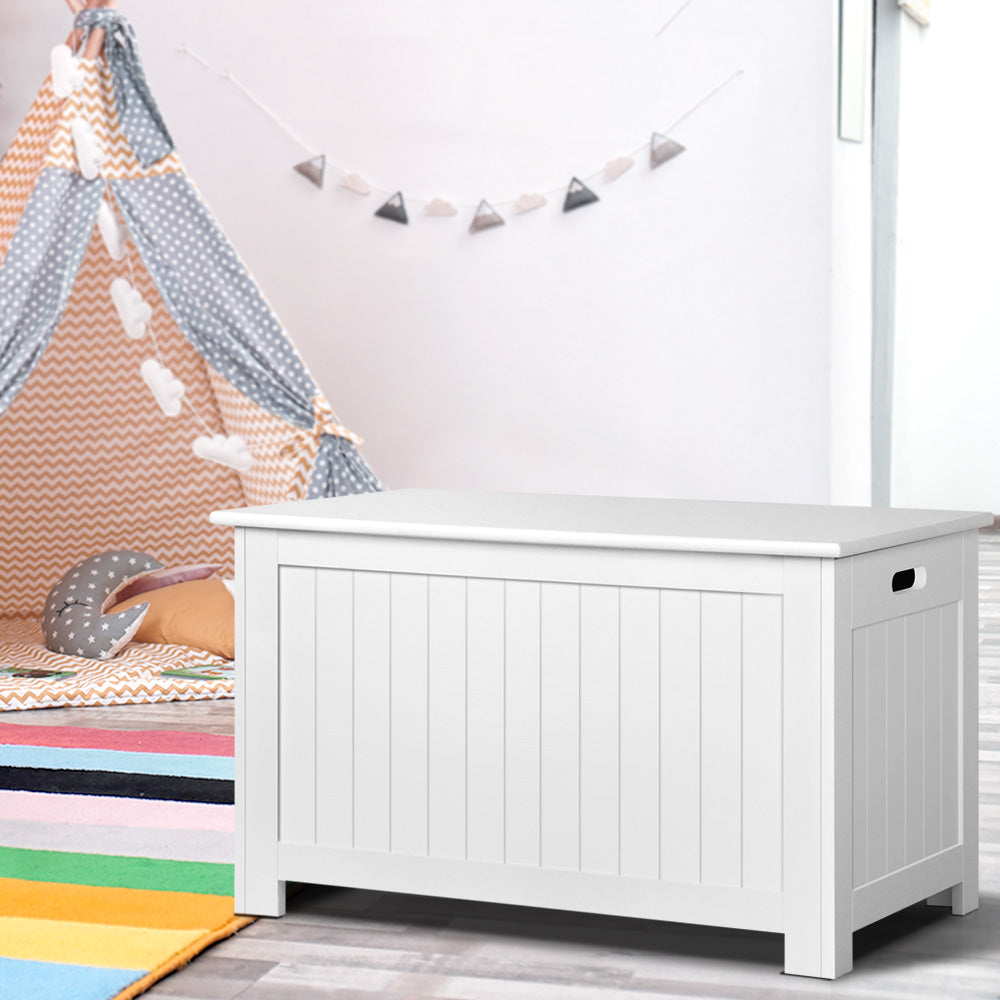 Keezi Eco-Friendly White Wooden Toy Storage Chest for Kids' Rooms