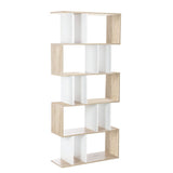Artiss Bookshelf 5 Tiers - RITA White and Oak - Side View