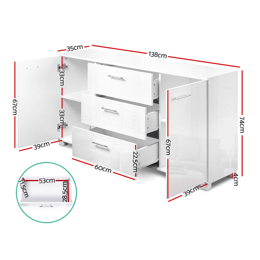 Artiss Buffet Sideboard High Gloss - White, image 3