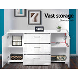 Artiss Buffet Sideboard High Gloss - White - Close-Up Angle