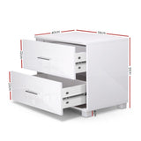 Artiss Bedside Table 2 Drawers High Gloss - White - Front View