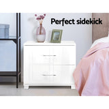 Artiss Bedside Table 2 Drawers High Gloss - White - Top-Down View