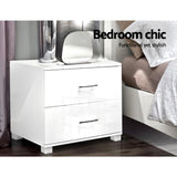Artiss Bedside Table 2 Drawers High Gloss - White - 45-Degree Angle