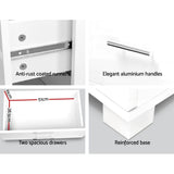 Artiss Bedside Table 2 Drawers High Gloss - White - Rear View