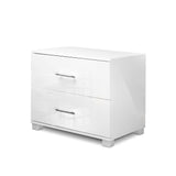 Artiss Bedside Table 2 Drawers High Gloss - White - Low Angle