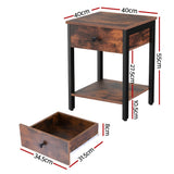 Artiss Bedside Table Nightstand 1 Drawer Shelves Walnut - Front View