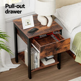 Artiss Bedside Table Nightstand 1 Drawer Shelves Walnut - Top-Down View