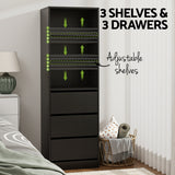 Artiss 3 Chest of Drawers Tallboy Cabinet Black - 45-Degree Angle