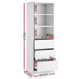 Artiss 3 Chest of Drawers Tallboy Cabinet White - Front View