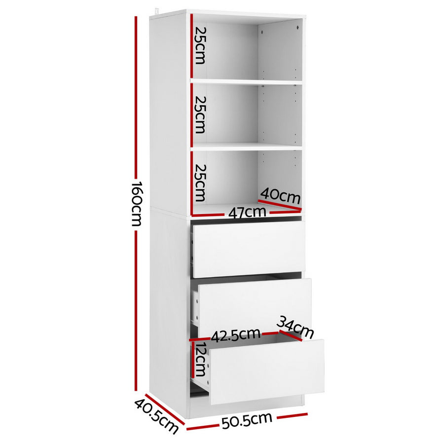 Artiss 3 Chest of Drawers Tallboy Cabinet White, image 2