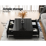 Artiss Coffee Table 4 Drawers Black Trevi - Top-Down View