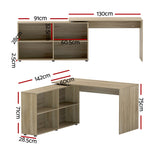 Artiss Computer Desk Bookshelf Oak 130CM - Front View