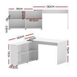 Artiss Computer Desk Bookshelf White 130CM - Front View