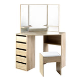Artiss Dressing Table Stool Set Corner 5 Drawers Oak - Side View