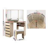 Artiss Dressing Table Stool Set Corner 5 Drawers Oak - Top-Down View