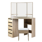 Artiss Dressing Table Stool Set Corner 5 Drawers Oak - 45-Degree Angle